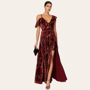 Hutch Red Velvet Ruffle Gown Size LR